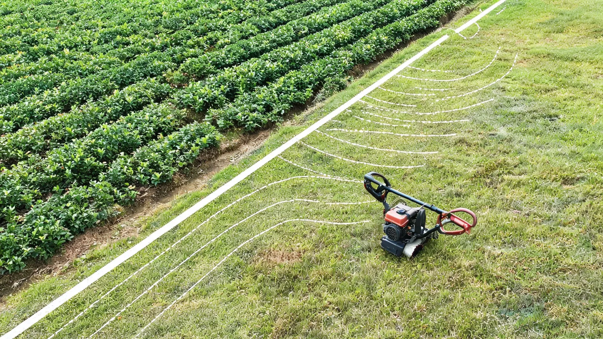 Walk behind brush cutter at a managed field boundary